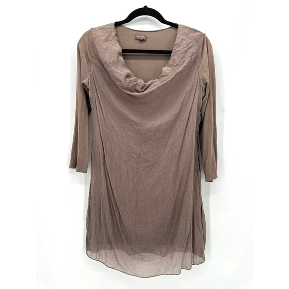 Phase Eight Cowl Neck Tunic Top Brown Sheer Size M Silk Lagenlook Lagom Artsy - Picture 1 of 11